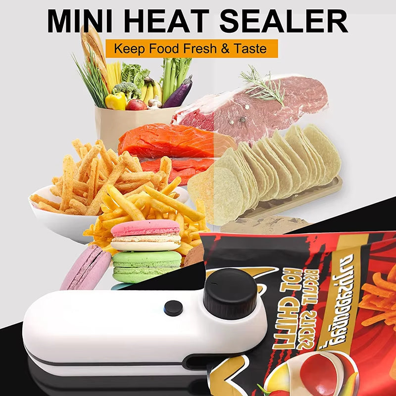 Rechargable 2 In 1 Mini Heat Sealer Storage Bag Plastic Package Snack Sealer Bag Handheld Heat Sealer Plastic Bag USB Mini Bag Sealer Cutter Mini Chip Bag Sealer